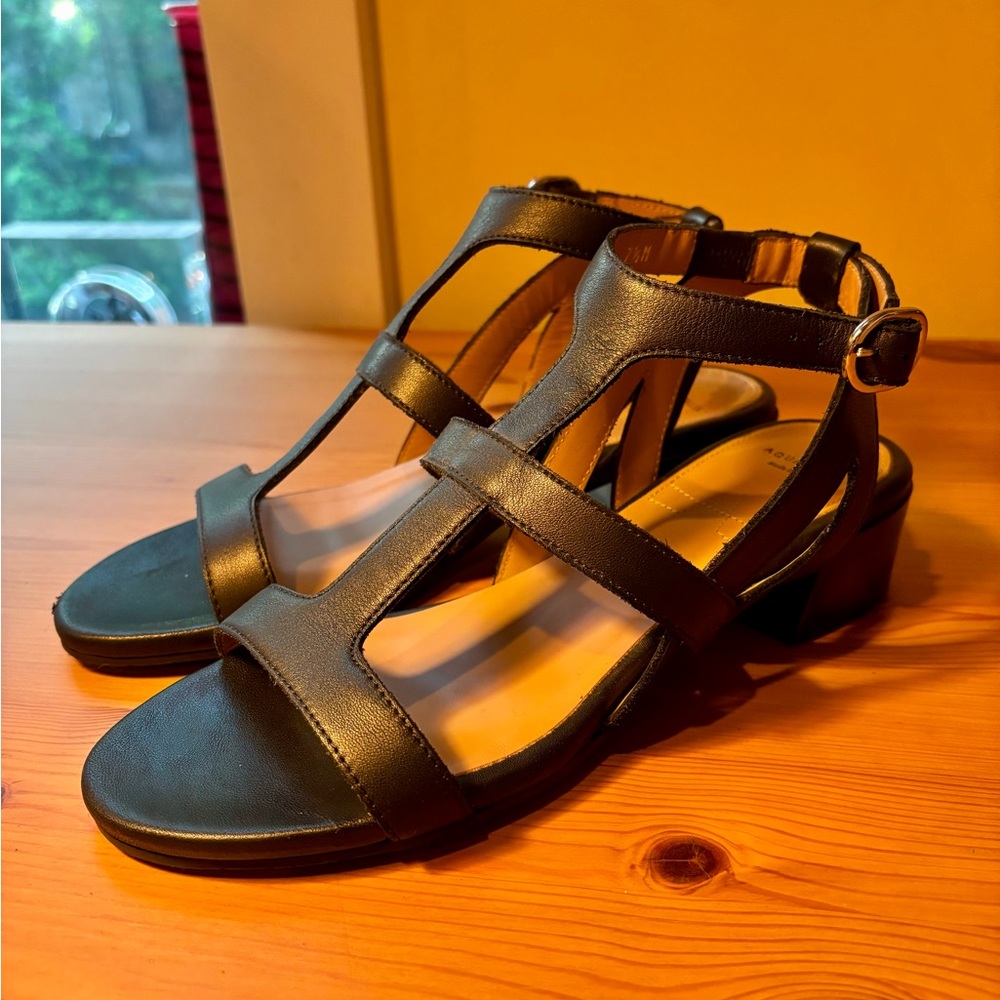 Aquatalia Black Strappy Sandals with Ankle Strap